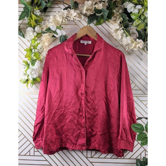 TEXERE Gray 100% Hand Painted Silk Button Up Top Red Size Small - Picture 1 of 8